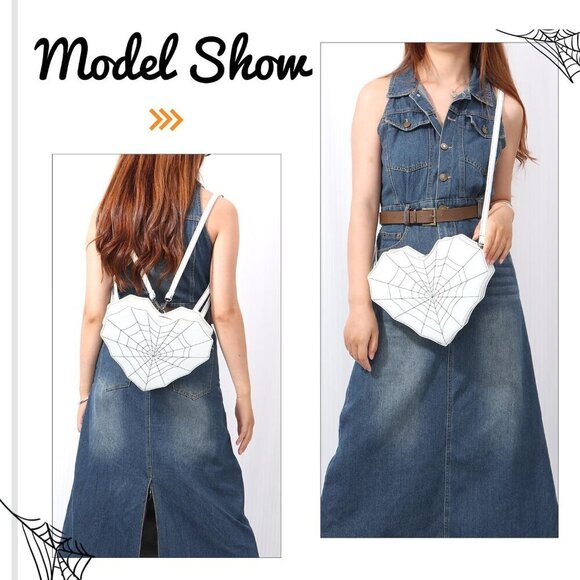 Women Heart Shape Spider Web Gothic Shoulder Bag Crossbody Backpack White main image 7